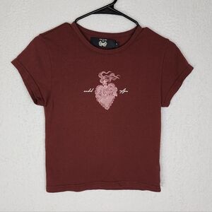 DARC SPORT NWOT Corazon Heart of Flame Baby Tee in Oxblood Limited Editon L